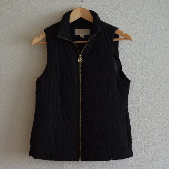 MICHAEL MICHAEL KORS Down Vest Puffer Vest with Gold accents in Black Size XS - Picture 1 of 7